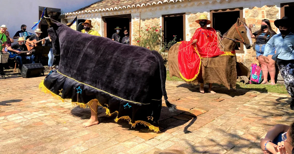 Apresentação do boi de mamão, brincadeira folclórica do litoral de Santa Catarina